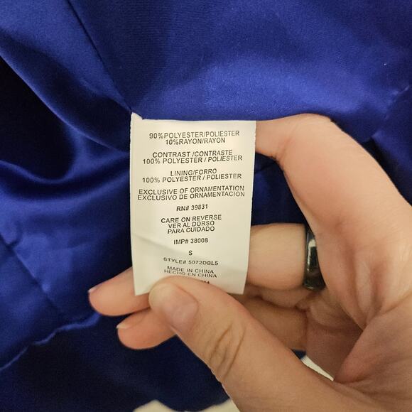 VTG Y2K XOXO Royal Blue Pea Coat Flare Waist Gold Buttons Gold Zippers Sz Small - Picture 10 of 10